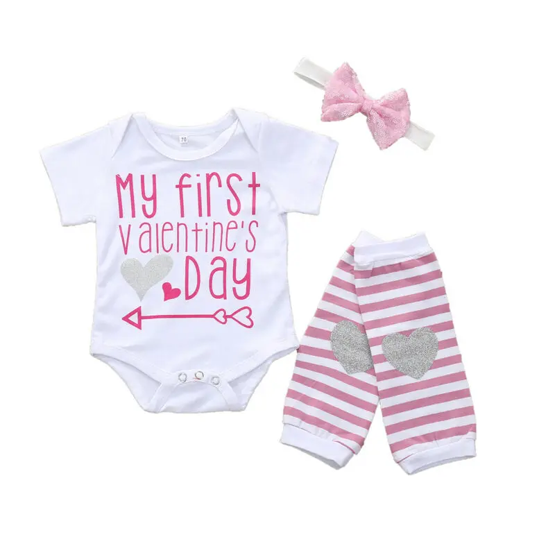 Новинка Детский комбинезон для маленьких девочек с надписью My First Valentine's Day топ +