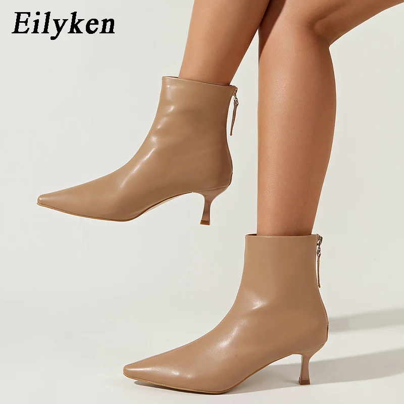 

Eilyken/женские ботильоны высокого качества; Обувь на молнии с острым носком на низком каблуке; Коллекция 2022 года; Осенняя Офисная Женская обув...