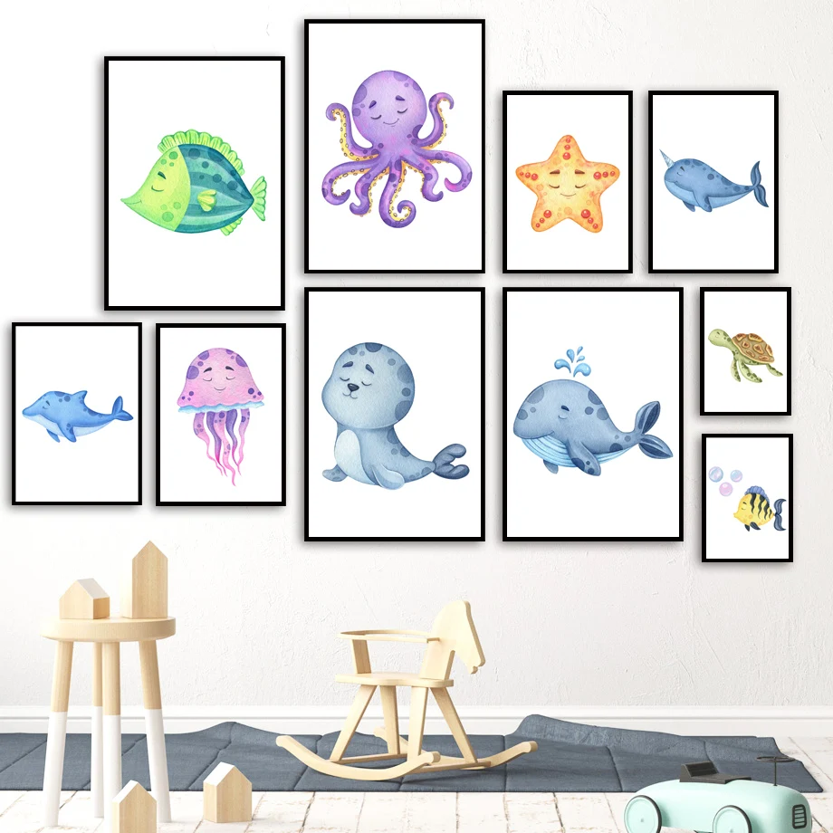 

Whale Dolphin Octopus Turtle Fish Marine Life Wall Art Canvas Painting Nordic Posters And Prints Decor Pictures Baby Kids Room