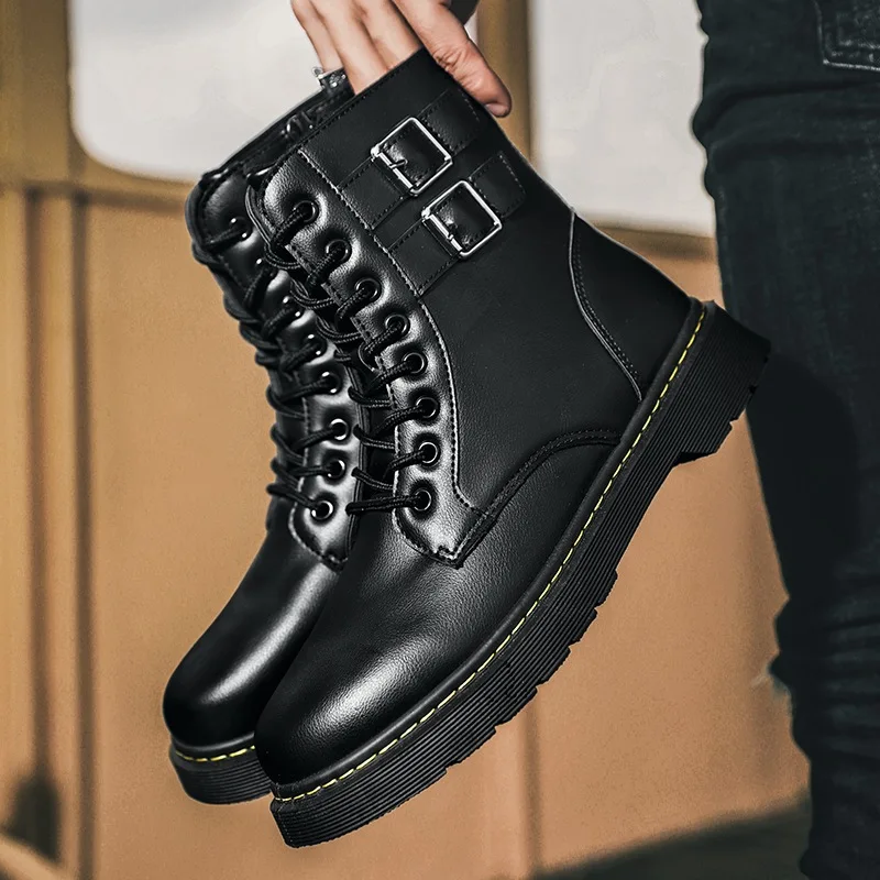 Красивые сапоги мужские популярные высокие ботинки в британском стиле черные