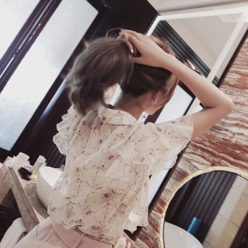 Mishow 2019 весна лето женские шифоновые рубашки с коротким рукавом и цветочным