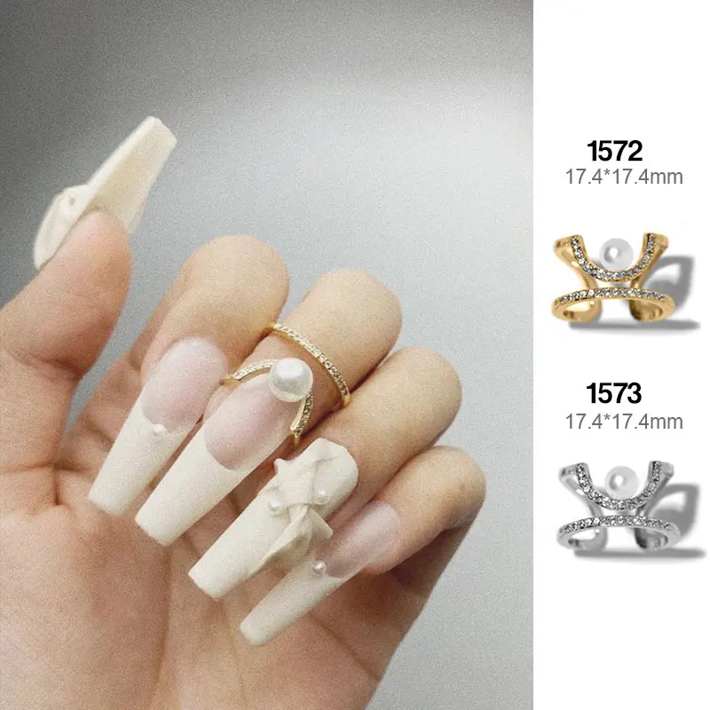 3D Charm Metal Alloy Nail Art Rhinestone Decoration Luxury Pearl Ring Chain Bow Design Nails Zircon Jewelry Manicure Accessories | Красота и