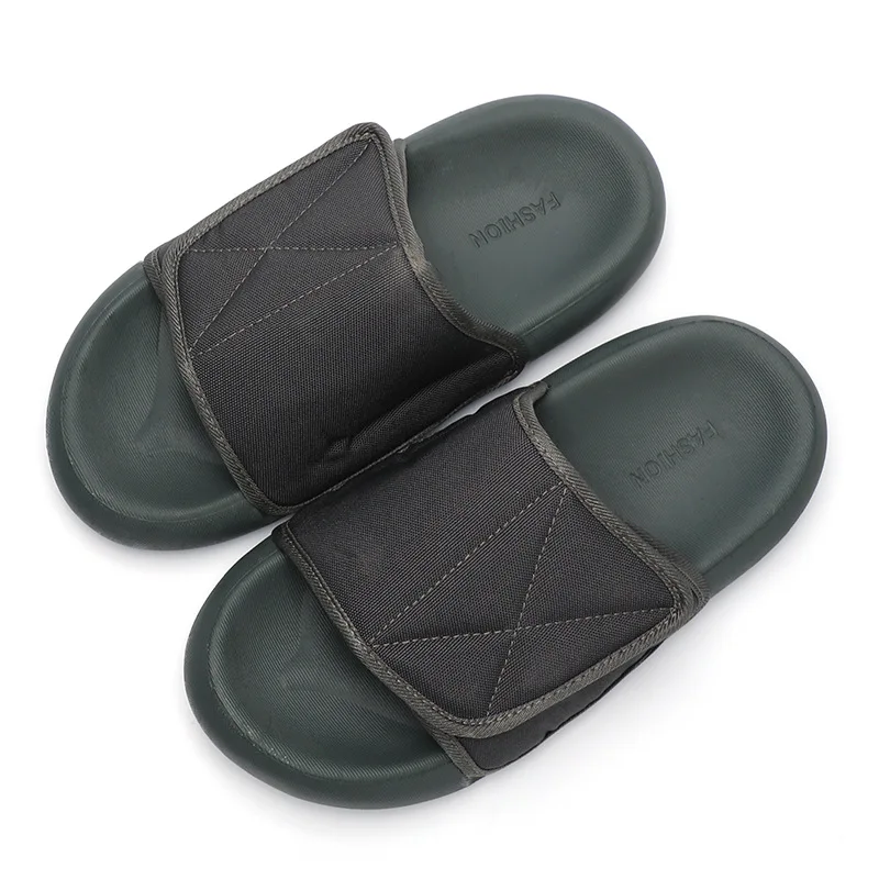 

2021 Summer Non-slip Indoor Slippers Unisex Thick-soled Slippers Beach Men's Slippers Simple Solid Color Velcro Flip-flops