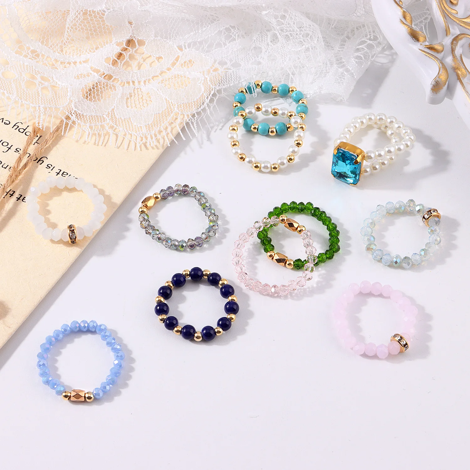 Винтажные кольца с бусинами в стиле бохо для женщин эластичные регулируемые