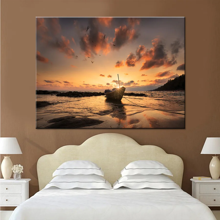 

Холст HD печатает Живопись Домашний декор для Гостиная Wall Art 1 Piece/Pcs лодка Закат Париж Эйфелева башня Картина Пейзаж Плакат рамки