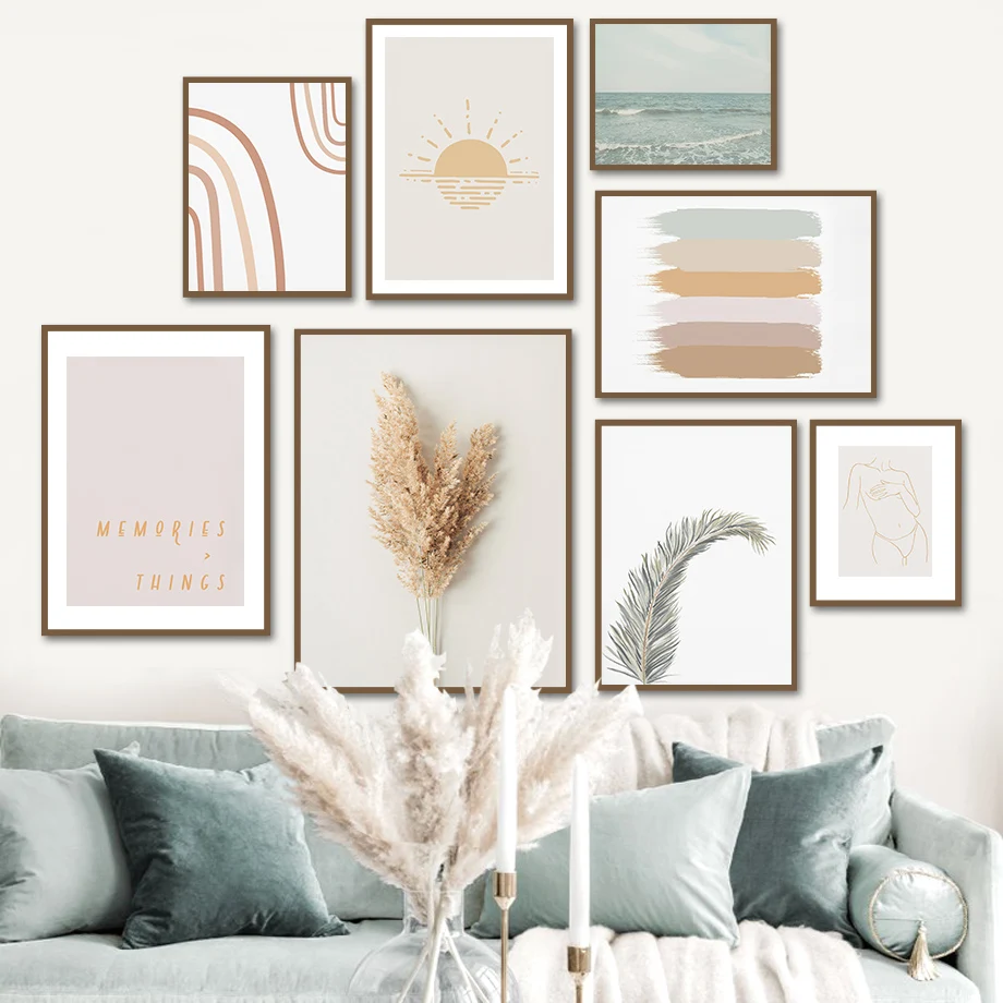 

Abstract Line Grass Feather Leaf Sun Boho Wall Art Canvas Painting Nordic Posters And Prints Wall Pictures For Living Room Decor