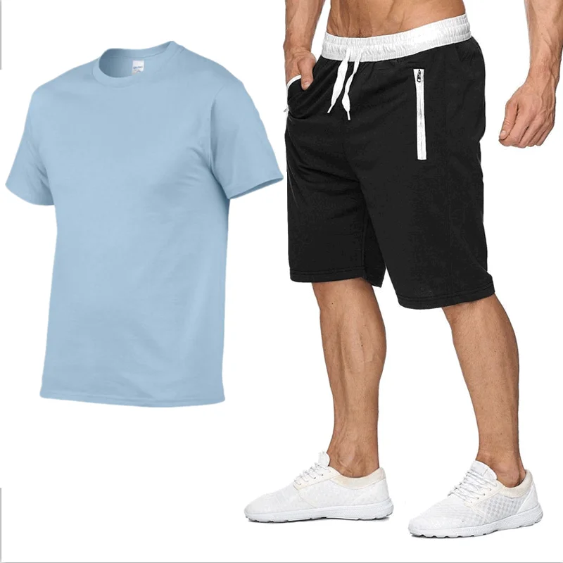 

2021 Men Casual Set Fashion 2 PCS SuitShort Sleeve T-shirt Shorts Sets Male Sportswear Tracksuit Summer Sportsuit XXL