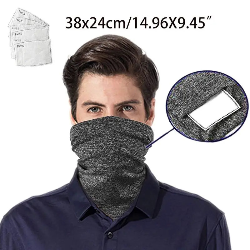 

Multifunctional Neck Gaiter with PM2.5 Filters Outdoor Cycling Bandanas Dustproof Sunscreen Half Face Mouth Mask Scarf