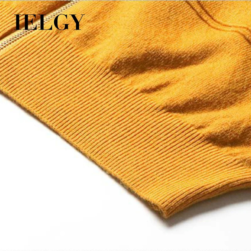 

IELGY Hooded zipper jacket women's fashion solid color cardigan long-sleeved slim comfortable top
