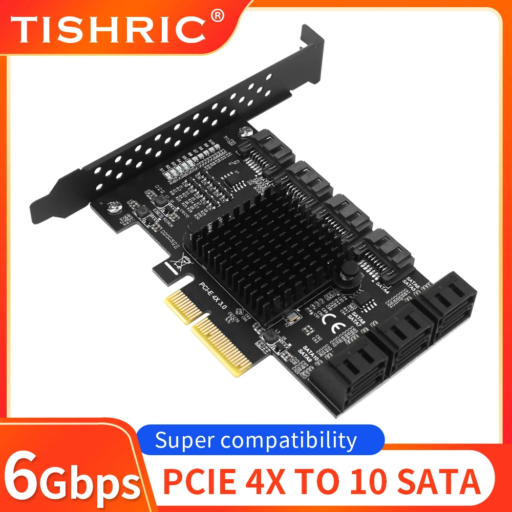 Плата расширения TISHRIC PCIE SATA 4X 1X на 2/8/10 портов 3 0 PCI E контроллер pci Express усилитель 6