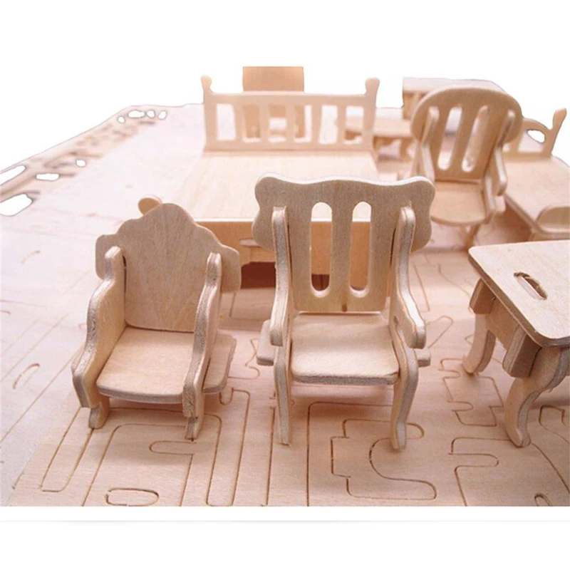 

34PCS 3D Wooden Puzzle Toy 1:12 Mini Wooden Furniture DIY 3D Building Model Doll House Accessories Educational Toys