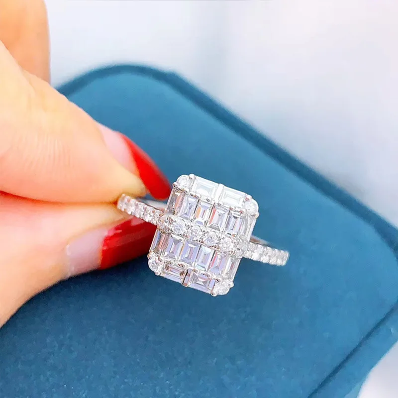 

High Quality Eternity 925 Sterling Silver Square Ring Engagement Wedding Band Rings for Women Daily Wear Korea Jewelry Fashion