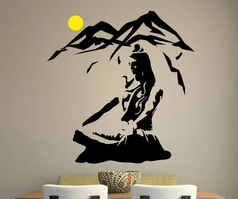 

Lord Shiva Wall Sticker Yoga Lotus Pose Vinyl Wall Decal Mountain Meditation Home Decoration Hindu God Removable Art Mural SYY46