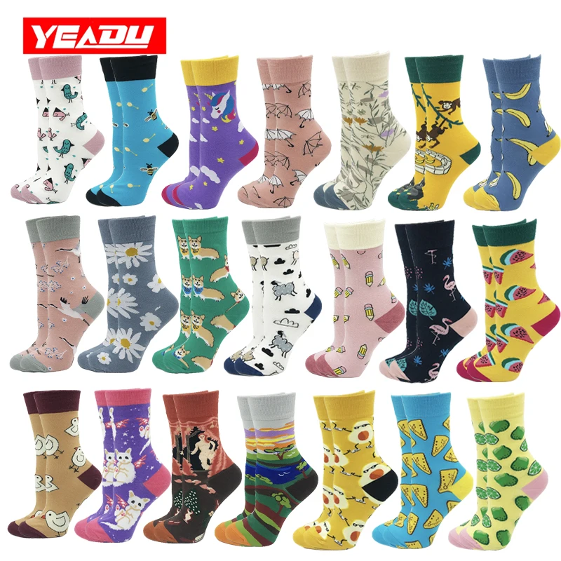 Yeadu Новый Harajuku хлопковая Для женщин милые мягкие носки с принтом Новинка Kawaii
