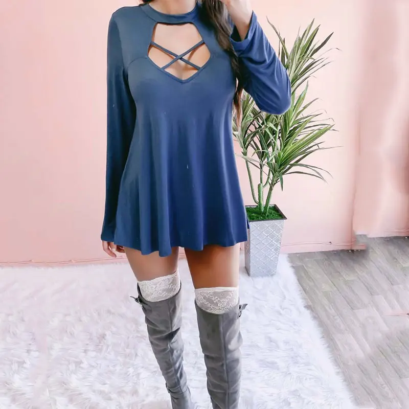 

2020 Spring Sexy Backless Nightclub Dress Women Hollow Out Mini Short Party Dress Female V-neck Long Sleeve Dresses for Women