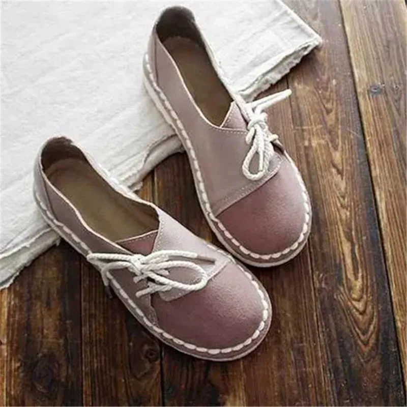 

2021 Retro Lace up Non slip Casual Women Flats Slip on Half Drag Round Toe Women Flats Spring Autumn Sneakers Ladies Women Shoes
