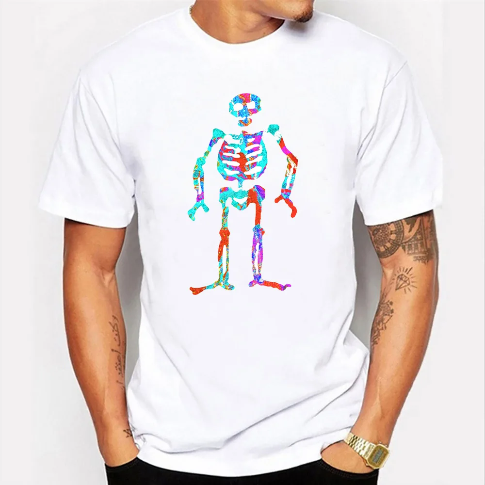 

2020 Summer Men T Shirt Cool Fashion Top Casual Round Neck Gothic Human Skeleton Funny Print Tee Graphic T Shirts Male