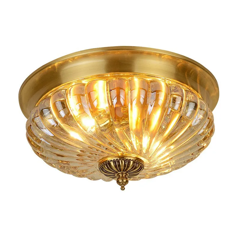 

Free Shipping Europe Retro Copper Design D30cm H17cm Crystal Ceiling Light Lustre Electroplated Brass Lights Bedroom Loft Lamp