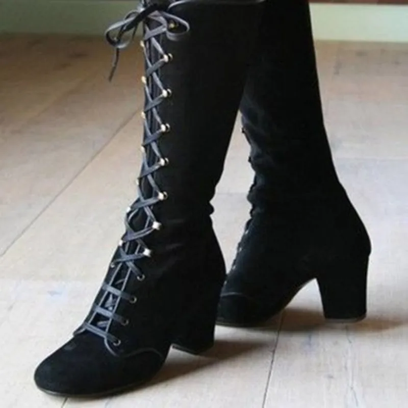

2021 Sping Women Boots Fashion Flock Platform Gothic Boots Punk Combat Boots for Lace Up Thigh High Boots Winter Boots Women
