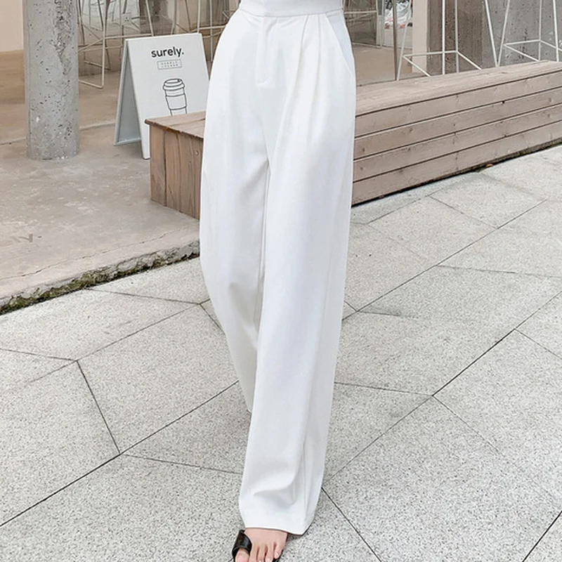 

2021 Retro Effen Color Wild rights White pipes Broek Women's Spring New Korean fashion High waist Random Long Broek