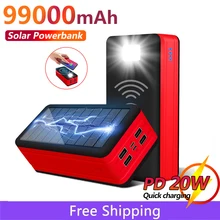 99000mah Solar Power Bank Wireless Fast Charging With SOS LED Light Portable Charger External Battery For Xiaomi Iphone Samsung