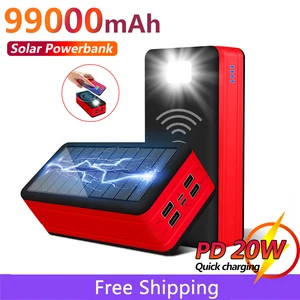 99000mah solar power bank wireless fast charging with sos led light portable charger external battery for xiaomi iphone samsung free global shipping