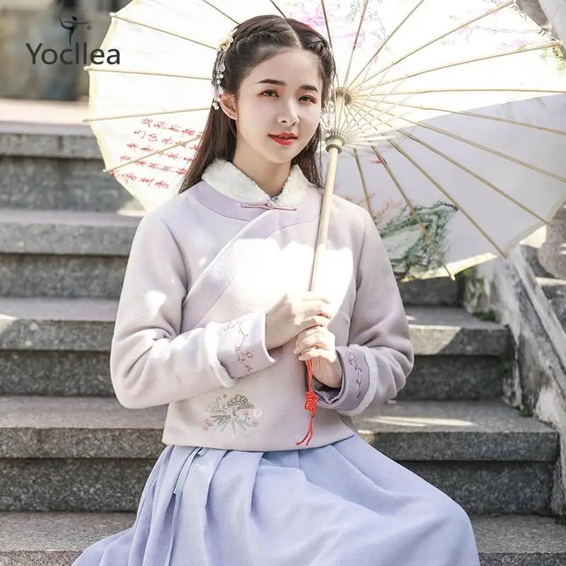 Комплект из 2 предметов для молодых девушек зимняя женская одежда Hanfu винтажное