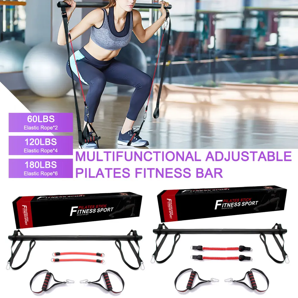 

Pilates Bar Kit with Adjustable Resistance Band for Different Height Home Workouts for Hipsline Stretching Muscle Toning