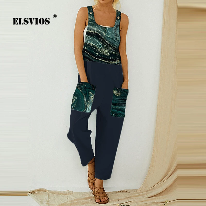 

Summer Fashion Print U Neck Women Jumpsuit Casual Loose Sleeveless Vintage Pullover Streetwear Long Pants Elegant Party Jumpsuit