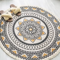 nordic cotton and linen tassel woven round carpet area rug bohemia circle carpet for living room bedroom bedside floor rug