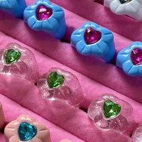 2000s aesthetic rainbow shiny flower heart rings for women y2k jewelry resin harajuku ins cute rings egirl style friends gifts