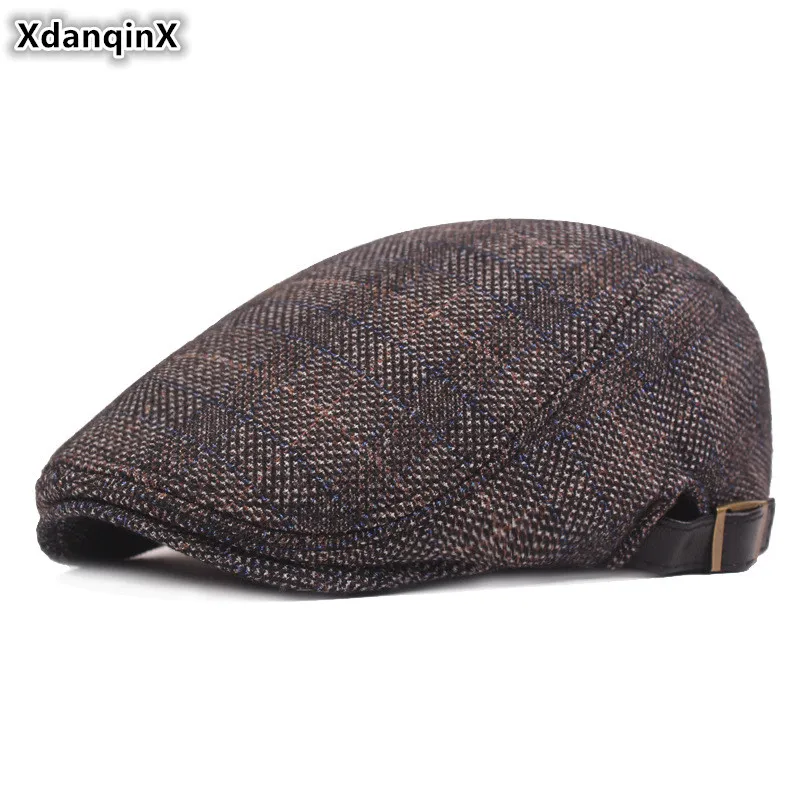 

XdanqinX New Winter Men Warm Berets Cotton Velvet Thick Warmth Tongue Caps Men's Brand Cap Adjustable Head Size Dad's Winter Hat