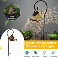outdoor waterproof solar powered hollow kettle shower light retro style metal iron watering can garden string decoration light