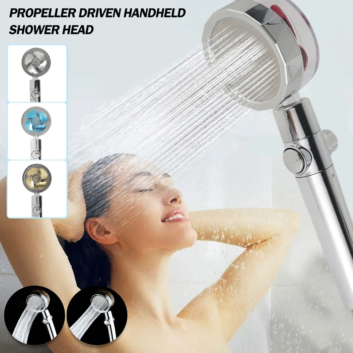 

Shower Head Water Saving 360 Degrees Rotating With Small Fan Rain High Pressure spray Nozzle Bathroom Accessories