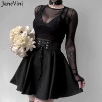 janevini women punk mini skirts gothic grunge high waist pleated lace up skirt casual streetwear black teen girls party skirt