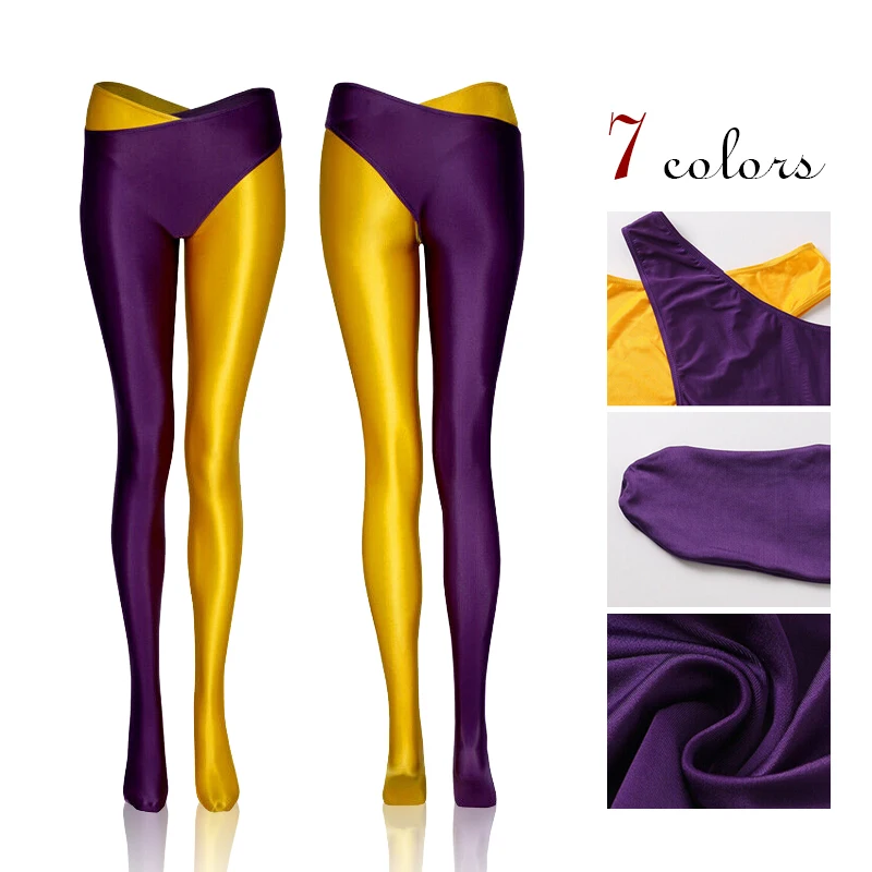 Women Shiny Glossy Seperated 2 Legs Pantyhose Open Crotch Sports Yoga Stockings high waist Sparkle Sexy Oil Shiny Tights