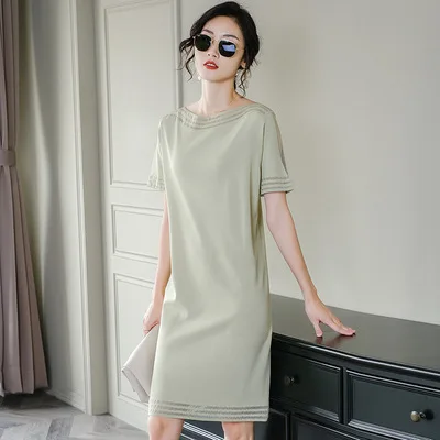 

Skirt women's summer solid color all-match A-line skirt over the knee mid-length simple and generous