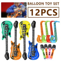 12 pcs inflatable guitar balloons assorted color for children stage props instrument toy microphone guitar saxophone party props