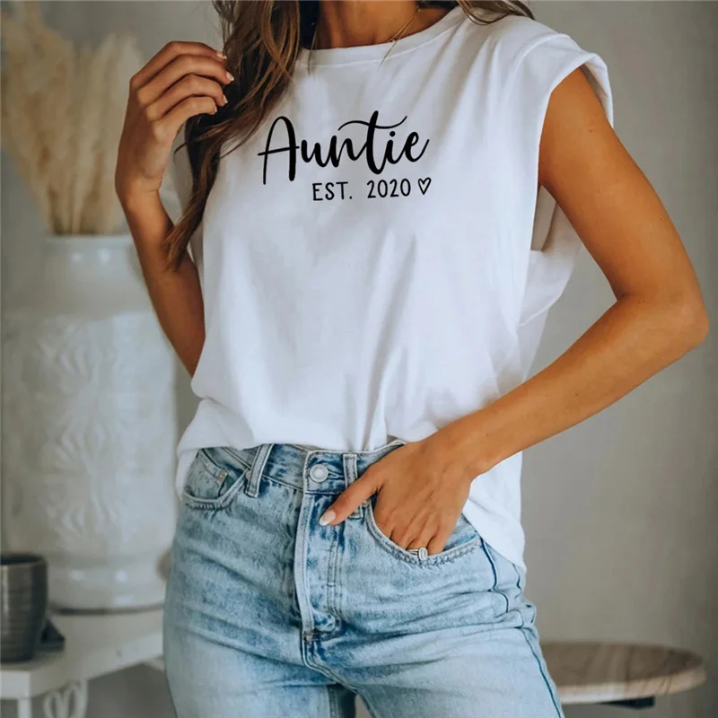 

Auntie Letter Short Sleeve T-shirt for Women Casual Tops Female Tee Summer Ladies T-shirts Tops Plus Size Harajuku Cotton Shirt
