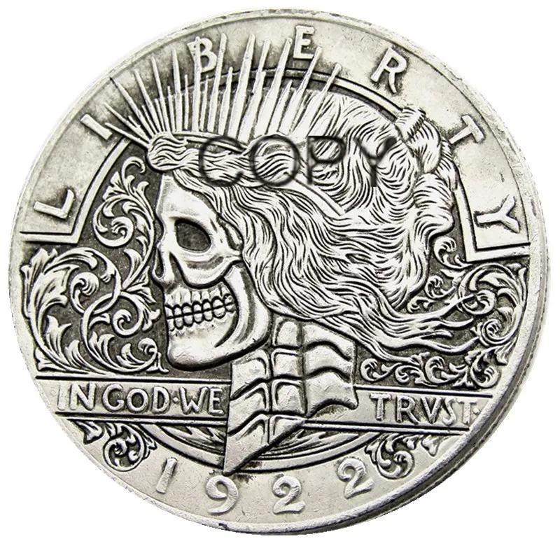 

HB(44) US 1922 Hobo Peace Dollar Hand Carved Creative Design Copy Coins