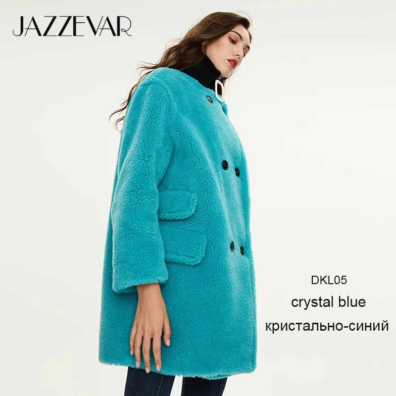blue1DKL05 JAZZEVAR Зимнее новое поступление пальто с мехом женская одежда высокое качество средней длины теплое зимнее пальто K9064 - Цвет: blue1DKL05