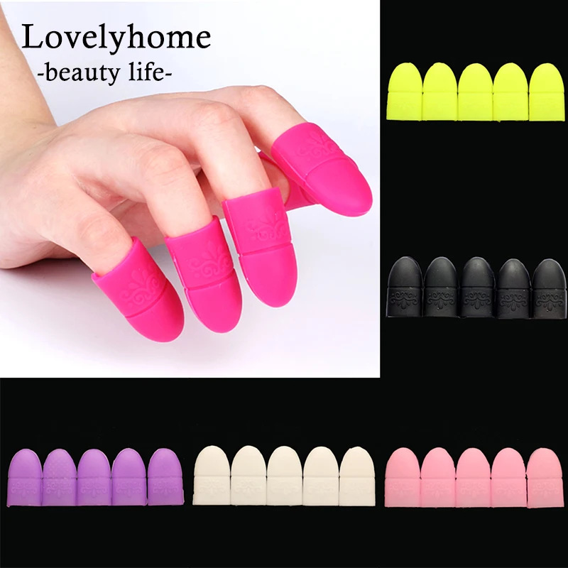 

Wholesale 5Pcs/Set Silicone Reusable Polish Remover Wrap Nail Art Soak Off Finger Cap Clip UV Gel Polish Remover Tips Tools