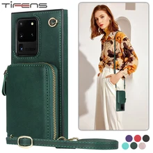Zipper Wallet Case For Samsung Galaxy S21 S20 FE Ultra S10E S9 Note 20 10 9 Plus A90 5G Leather Card Stand Strap Phone Bag Cover