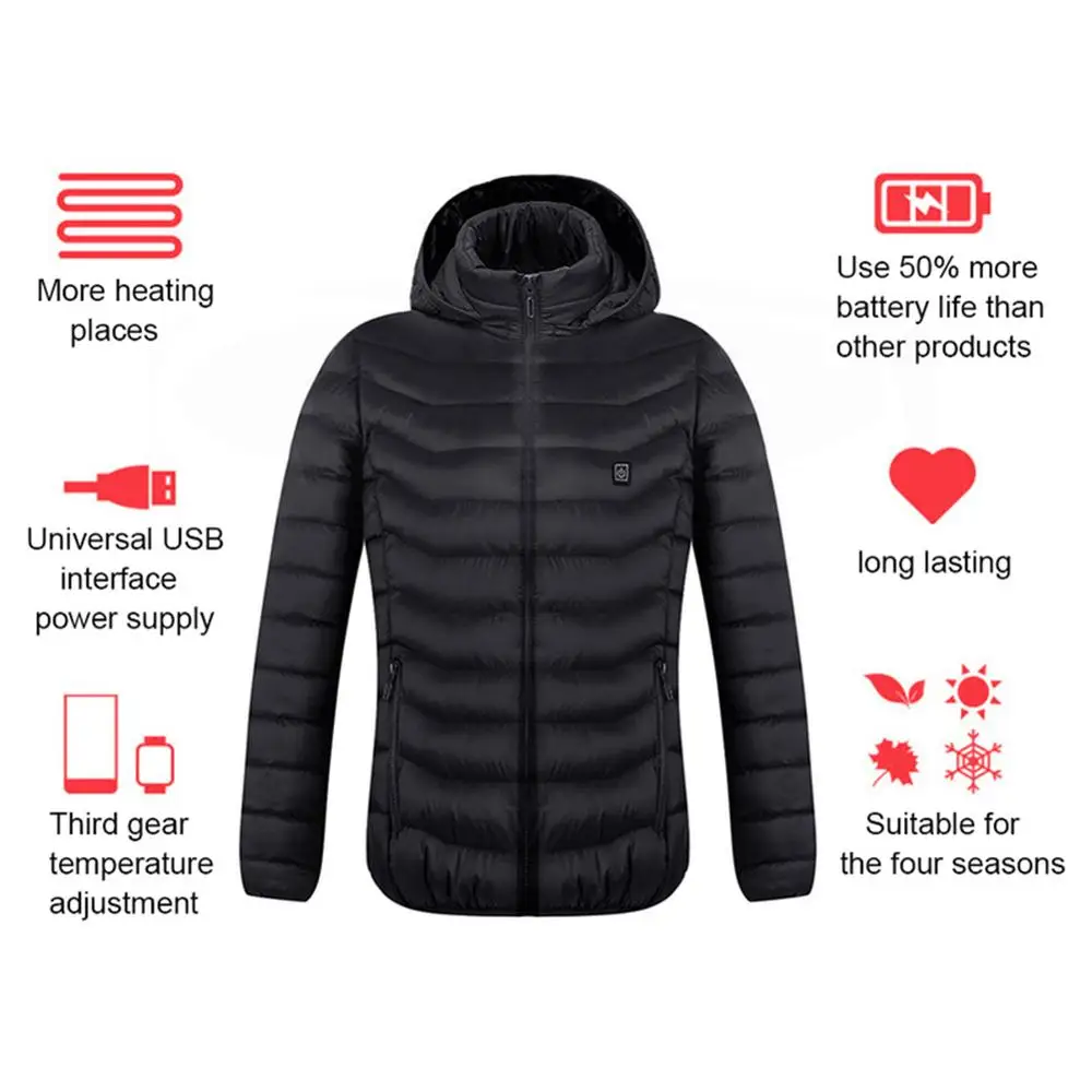 

2020 Men Heated Jackets Outdoor Coat USB Electric Battery Long Sleeves Heating Hooded Jackets Warm Winter Thermal Clothing