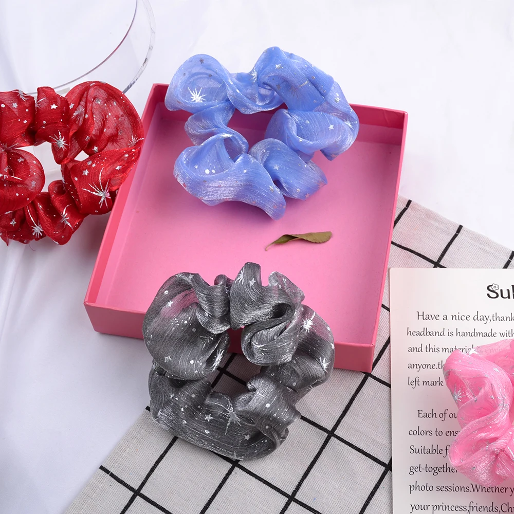 Элегантные шифоновые женские резинки для волос из органзы со звездами