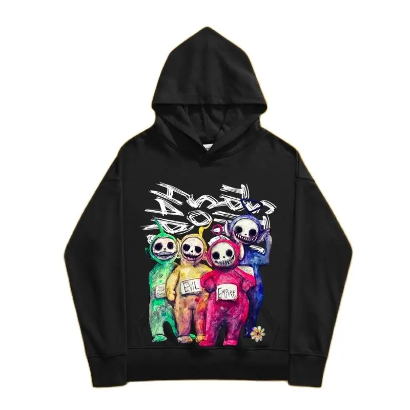 

2021 Kpop Funny Graphic Print Streetwear Men Hip Hop Hoodies Pullover Cotton Couples Hooded Sweatshirt Korean Clothes For Teens