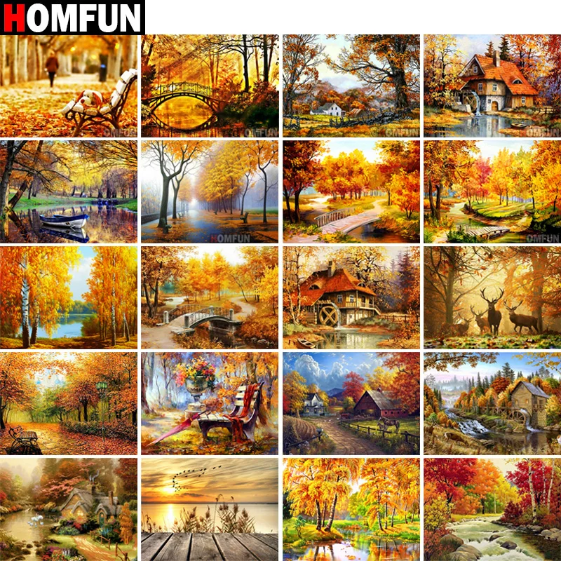 

Картина для алмазной вышивки HOMFUN «Esdoornblad Herfst Lands», картина Стразы 5D «сделай сам», вышивка крестиком, Декор
