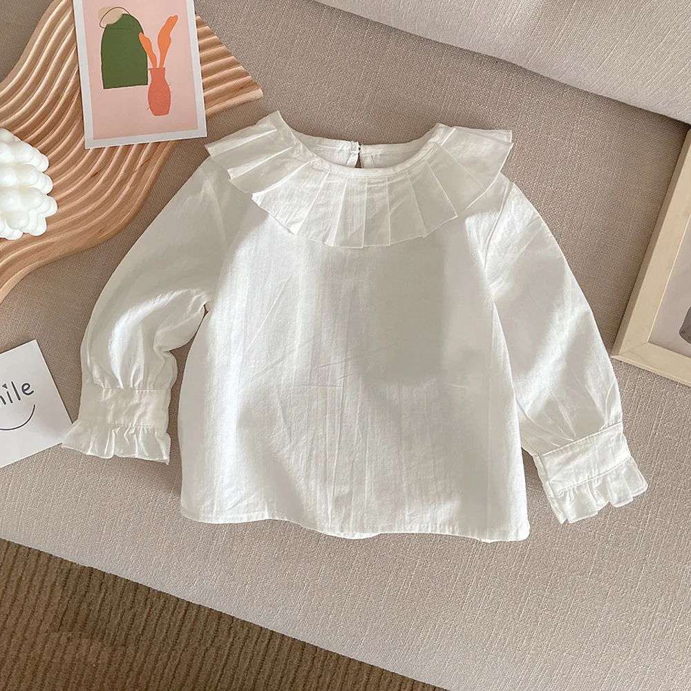 

Топы и блузки с длинным рукавом для девочек, хлопковая белая однотонная одежда для принцессы на день рождения, весна-осень