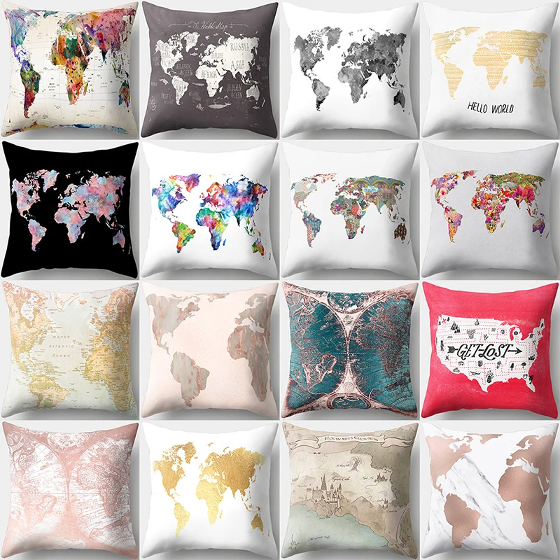 

World Map Pink Green Pillowcase Polyester Cushion Cover Throw Pillow Decorative Cushion Cover Home Decor Pillow Covers