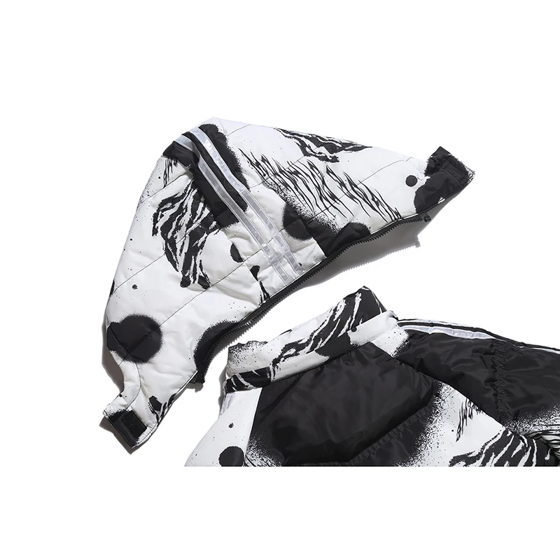 Светоотражающая полосатая куртка парка с принтом чернил граффити Мужская зимняя